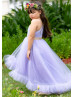 One Shoulder Lavender Tulle High Low Flower Girl Dress